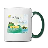 Spreadshirt Janosch Günter Tigerente Oh Happy Day Am See Tasse zweifarbig, Weiß/Dunkelgrü