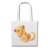 Tasche Umhängetasche KLEINES LÖWEN BABY MIT PUPPE LÖWE LION LÖWE WILDTIER LION RAUBKATZE KING RAUBTIER WILDNIS TIGER WILDPARK NATIONALPARK SIMBA Einkaufstasche Schulbeutel Turnbeutel in Weiß