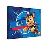 PICANOVA – PAW Patrol Chase Leinwand – 40x30cm – Leinwanddruck mit Babynamen – Personalisierte Leinwand – Baby–Geschenk Leinwandbild – PAW Patrol Kollek