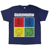 Super Mario Charakter Fliesen Mädchen-T-Shirt Marine 170 | 5-15 Jahre, Klassik Video Game Rundhalsausschnitt Graphic Tee, Geburtstagsgeschenk von 1980 Idee für M