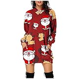 AGOUWUCHE Damen Kapuzenpullover Weihnachten Drucken Hoodie Kleid Casual Classic Sweatshirts Tops Teenager Mädchen Weihnachtskleid Weihnachtsmann Druck Kapuzenpuil Lange Minik