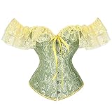 YILEEGOO Damen Sexy Korsett Top Lace Up Boned Overbust Corsage Bustier Lace Sleeves Bodyshaper Top, grün, 42