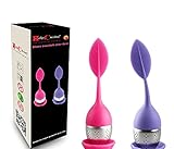 HelpCuisine® teekugel teesieb teeei teefilter Tea Infuser Set 2 Stück modernes Blatt Design aus hochwertigem Silikon 100% BPA frei und rostfreiem Edelstahl (2er Set Pink & Lila)