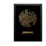 Karlsruhe Map Wandbild Poster rund - Persönliches Geschenk Geschenkidee für Freunde Familie A3 A4 - Moderne Wanddeko für Bilderwand Wohnzimmer Schlafzimmer Büro F