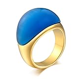 Beydodo Edelstahl Herren Ring Personalisiert mit Stein, Gold Ring Gothic Freundschaftsring mit Blau Opal Breite 18MM Gr.57 (18.1)