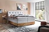 Belanoti MARBO Boxspringbett 160x200 mit Bettkasten 7-Zonen Taschenfederkern Matratze inklusive Visco Topper Bett 160x200 Eiche in der Farbe Weissgrau H2/H3 Polsterbett mit Massivholz E