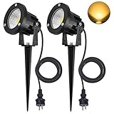 SanGlory 2er Set 7W LED Strahler Warmweiß 3000K mit Erdspieß, 2m Kabel mit Stecker, Led Garten Beleuchtung, Gartenleuchte Gartenstrahler Rasenstrahler IP65 Wasserdicht 800LM für Outdoor Hof R