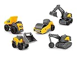 Dickie Toys 203722008 Volvo Micro Workers, 5er Spielzeugset, Bagger, Baustelle, Set Baufahrzeuge, Baustellenauto Kinder, Baustellenfahrzeuge, Geschenkset, für Kinder ab 3 Jahren, gelb/g