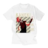 EDMKO Tokyo Ghoul T-Shirt Herren Hemden Kaneki Ken Lustiges Gedrucktes Sommer Grafik Kurze Ärmel T-Shirts Tops Rundhals Pärche Kurzarmshirt,Weiß,XL