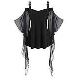 LOPILY Oberteile Damen Fledermaus Vintage Bluse mit Rüschen Ärmel Mittelalter Kostüme Damen Schulterfreie Blusentops Halloween Kostüm Damen Sexy Vampir Gothic Bekleidung Kanerval (Schwarz, 38)