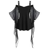 LOPILY Oberteile Damen Fledermaus Vintage Bluse mit Rüschen Ärmel Mittelalter Kostüme Damen Schulterfreie Blusentops Halloween Kostüm Damen Sexy Vampir Gothic Bekleidung Kanerval (Schwarz, 38)