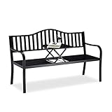 Relaxdays Gartenbank mit Klapptisch, 3-Sitzer, integrierte Tischablage, robuste Sitzbank, HBT: 90x150x57,5 cm, schwarz, M