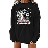 Weihnachtspullover Damen Weihnachtsmann Bedruckt Sweatshirt Damen Oversize Pullover Langarm Rundhals T-Shirt Damen Herbst-Winter Mode Lässig Langarmshirt Mädchen Festliche Bluse Oberteil Top