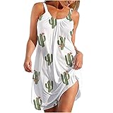 Zegeey Sommerkleider Damen Casual Ärmellos Rundhals Strandkleider Blumen Bedrucktes Trägerkleid Kurz Kleider Kleid Midikleid Mode Blumenkleid Strand Hosenträger Rock