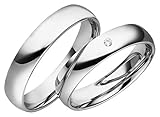 JC Trauringe 925er Sterling Silber Paar-Preis I Ehe-Ringe inkl. kostenloser Gravur I Verlobungsringe 4,5 mm breit inkl. Etui I Herren-Ring ohne & Damen-Ring mit Zirkonia-Stein I Gr. 48 bis 72 I S069