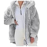 Deloito Damen Kapuzenjacke Teddy-Fleece Mantel Warme Übergangsjacke mit Kapuzen Reißverschluss Plüschjacke Fleecejacke Winterjacke Wollmantel Jacke Outwear Große Größe Bequem Winter M