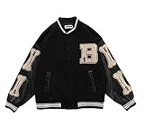 SKYWPOJU Damen Herren Varsity College Jacke Baseball Bomberjacke Vintage Sweatshirt Casual Unisex Streetwear Mäntel (Color : Black, Size : L)