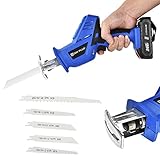 Professional Säbelsäge mit 5 Sägeblättern, Akku-Reciprosäge mit 21V 2× 1,5Ah Akku, Elektrische Säge für Holz & Metall & Aluminium, Max. 65mm Schnitttiefe, Variable Geschwindigkeit 3000RPM, LED L