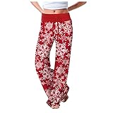 Damen-Fotohose, schwarze Hose, weite Beinhose, lässig, mit Weihnachtsmotiv, für Damen, Mom-Fit-Hose, Jogginghose, Damenhose, gerade Hose, (#008) rot, M