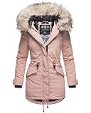 Navahoo Damen Winter Jacke Parka Damenjacke Mantel Kunstfell Kapuze Ladylike Rosa M