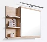 DOMTECH Badezimmer Spiegelschrank mit Ablagen und LED Beleuchtung, Badezimmerspiegel, Eiche Sonoma Spiegelschrank, L