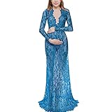 IFOUNDYOU Kleid Damen Elegant Lang Maxikleid Spitze Swing Abendkleid V-Ausschnitt Retro Langarm Winterkleid Festlich Sexy Einfarbig Cocktailkleid Schwangere Boho Casual Partykleid Ballk