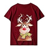 Masrin T Shirt Damen Herren Weihnachts Rentier Druck Oberteile Kurzarm Tee Tops mit O Ausschnitt Baggy Bequeme Tunika Fröhliche Familienbluse Paar Hemden Lässig