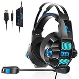 YOTMS Gaming Headset mit Mikrofon für PS4 PS5 PC Xbox One Switch Laptop, Computer Gamer Over Ear Kopfhörer mit Noise Cancelling Y1 Verdrahtet 7.1 Stereo Sound 40MM Treiber RGB Licht, B