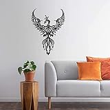 HZRKJ Phoenix Metall Wanddekor, 20'x 27' 3D schwarz Tier Silhouette Wandkunst, hängende Phoenix Wandskulptur für Schlafzimmer Bauernhaus, Housewarminggeschenk
