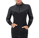 AMZSPORT Damen Laufjacke Sportjacke Langarm Trainingsjacke Sweatjacke mit Tasche Für Yoga Fitness Schwarz L