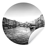 Fototapete Rund und selbstklebend - Fototapete - Rund - Rialto-Brücke bei Tag - schwarz und weiß - Ø 120 cm - Selbstklebend - Tapete - runde Wandtapete/Wandbild/Wandbelag