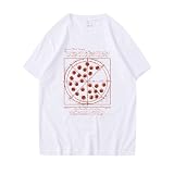 Unisex T-Shirt Creative Pizza-Spaß-Muster gedruckt Baumwolle Shirt Loose Casual Tops (Weiß,L)