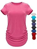 GO HEAVY Damen Multifunktions Fitness Lauf T-Shirt Kurzarm Yoga Gym Sportshirt Rundhals Feutigkeitsabsobierend Rosa L