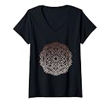 Damen Mandala Symbol Kupfer Esoterik Mädchen Spiritualität T-Shirt mit V