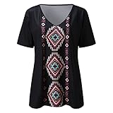 Oberteil Damen Elegant Damenoberteile Kurzarm-Sommerfashion-Gelegenheits-Trenddruck T-Shirt V-Ausschnitt Damenblusen Oberteil Party (Black, XL)