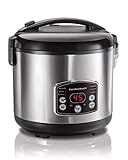 Hamilton Beach – Reiskocher Mit Dampfgarer, 4,75 L Digitaler Rice Cooker Mit Automatischer Warmhaltefunktion, Perfekt Gegarter Reis, Voreingestellte Kochprogramme, Edelstahl (37541-CE)