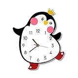 Wanduhr Niedliche Prinzessin Mädchen Pinguin Cartoon Wanduhr Stille Bewegung Kinderzimmer Schlafzimmer Kinderzimmer Wandkunst Dekor Farbe Gedruckt W