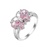 Beydodo Ehering Damen Versilbert, Trauring Nickelfrei Schmetterling Ring Rosa Zirkonia Verlobung Ringe Silber Gr.62 (19.7)