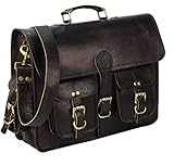 Orbit Art Gallery Rustikale Vintage-Aktentasche aus echtem Leder für Damen und Herren, Used-Look, Kaffeebraun – 28 x 38