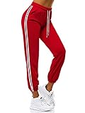 OZONEE Damen Jogginghose Hose Trainingshose Sporthose Freizeithose Motiv Damenhose Fitnesshose Sweatpants Sweathose Fußballhose Joggpants JS/1020/A5 ROT L