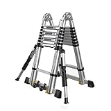 Teleskopleiter,Haushaltsleiter,5,8M/6,6M/7,4M Mehrzweck-Teleskopleiter mit Stabilisator, Hochleistungs-Aluminium-Verlängerungsleitern für Home Loft Office,5,8M/19,03Ft (2,9M+2,9M),5,8M /19 B