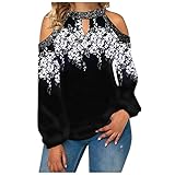 Damen Tops Langarm T-Shirt Blusen Elegant Damen Langarm Tunika Bluse Casual Gedruckt Tunika Tops Sommer Sweatshirt Pullover Hängende Nackenknöpfe Silber Tops Casual Crewneck Oberteile T-S