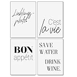 Typo Poster-Set I dv_322 I DIN A4 I 4 Print Plakate mit Sprüchen: Lieblingsplatz cest la vie Bon appetit Save Water I Statement modern schwarz weiß