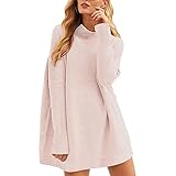 Herbst Und Winter Casual Fashion Damen High-Neck Solid Color Langarm Pullover Kleid Lose A-Linie Big Swing Hedging Warm Sweater Dress W