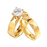 ANAZOZ Paar Ring Eheringe Paarpreis Unisex 2Pcs Weiß Zirkonia Runde Ring Edelstahl Paare Ringe Gold Paarring