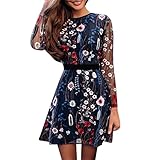 Rioge Damen Boho Blumenkleid Elegant Langarm Mesh Besticktes Kleid Damen Sexy Partykleid Minikleid Damen Kurz Cocktailkleid Abendkleid Damen Elegant Festliche Kleider für D