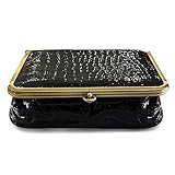 Luxus Make-up Tasche mit Spiegel für Geldbörse Groß Faux Krokodil Reise Kosmetikkoffer Multifunktions Etui mit Verschluss und Antik Rahmen (Schwarz, Groß)