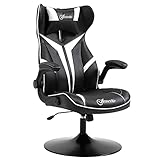 Vinsetto Gaming Stuhl Ergonomischer Computerstuhl mit Wippenfunktion Drehstuhl höhenverstellbar Stahl Schwarz+Weiß 67 x 75 x 106-112