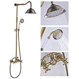 Rozin Duschsystem Messing Duschmischer 80-120 cm verstellbares für Badezimmer Dusche mit 8' Regendusche Handbrause Kopf Antikes Messing D