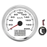 Cloudbox GPS-Geschwindigkeitsmesser 85 mm analoger GPS-Geschwindigkeitsmesser 200 km/h wasserdicht 7 hintergrundbeleuchtetes weißes Zifferblatt Chrome-Lünette für 12/24 V Marine-Motorrad-LKW